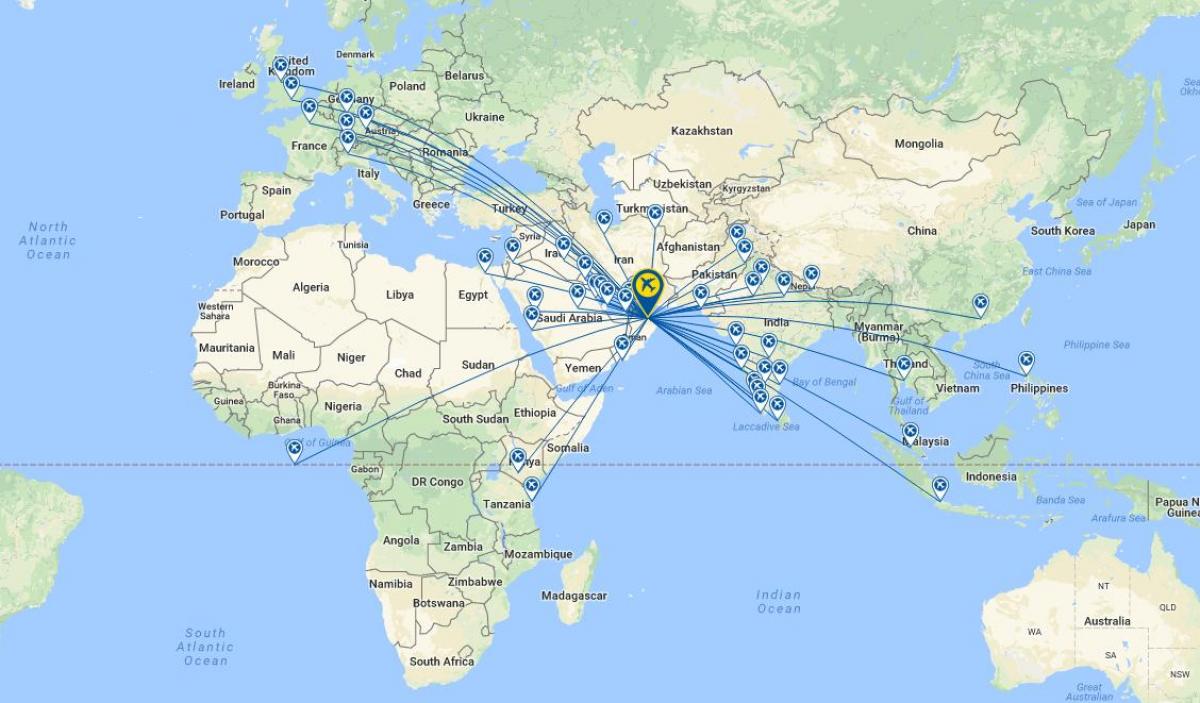 Omanas oro skrydžio maršruto žemėlapį
