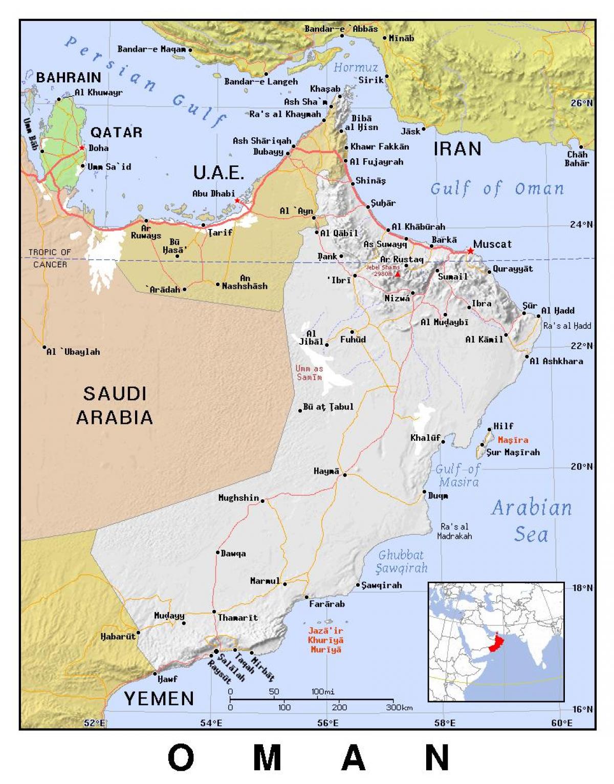 žemėlapis Omanas politinė