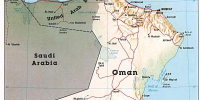 Omanas žemėlapis, kuriame miestų